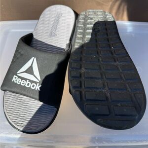 Reebok Black Slides with Gray Footbed and White Logo